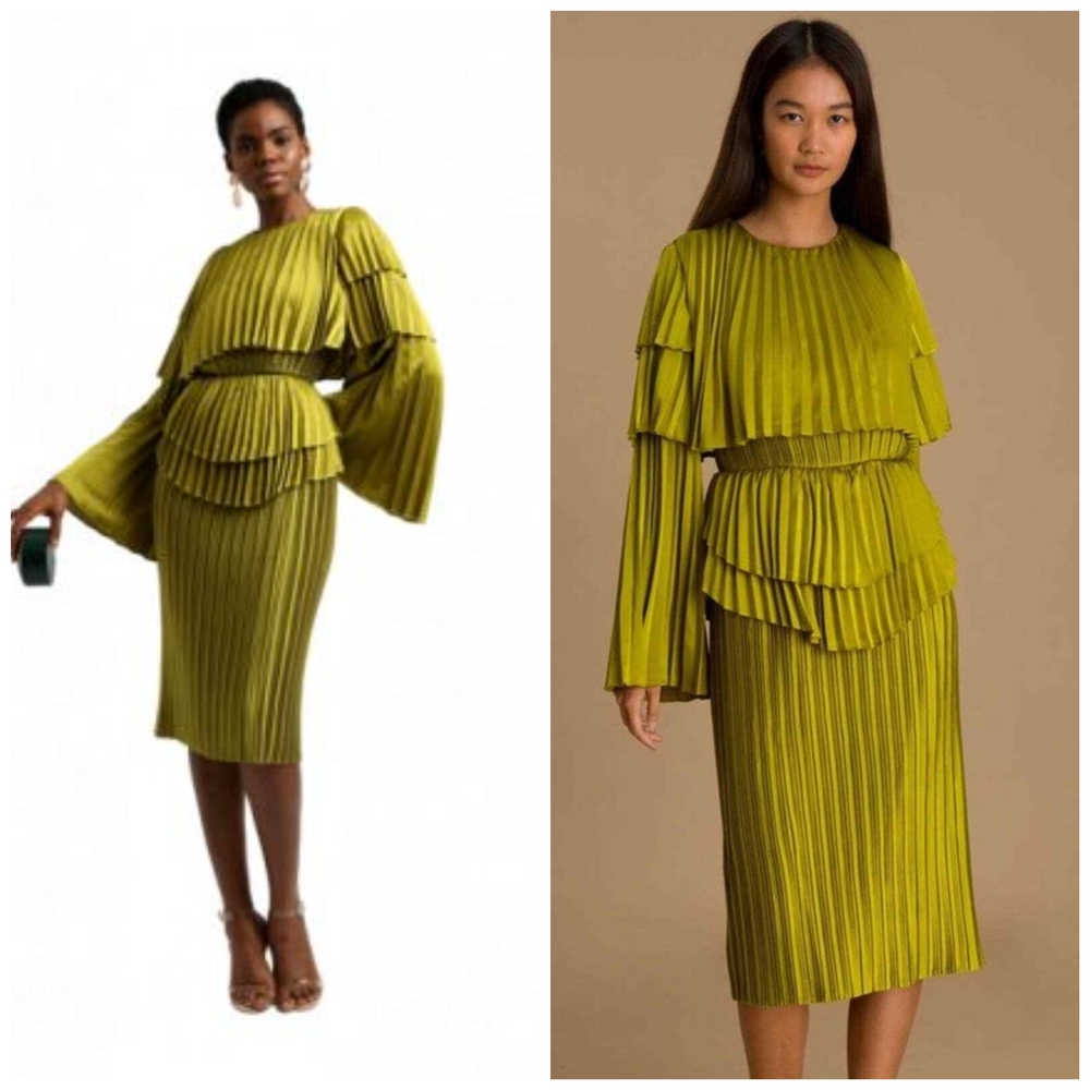 Andrea Iyamah Pleated Raffe Chartreuse Dress